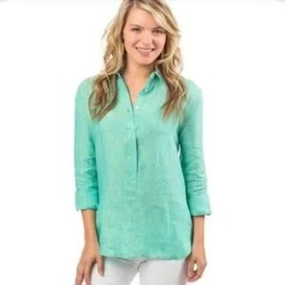 Southern Tide Linen Hadley Popover Shirt Light Green Seaglass Size Small - Picture 1 of 12